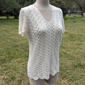 Vintage 70s White Short Sleeve Knit Top